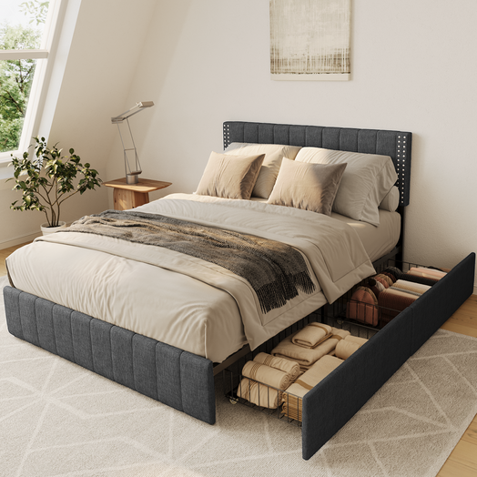 Victure BF03 Bed Frame with 4 Storage Drawers and Adjustable Headboard