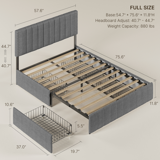 Victure BF03 Bed Frame with 4 Storage Drawers and Adjustable Headboard