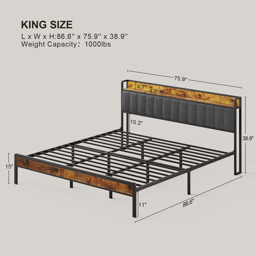 Victure BF22 Bed Frame with Storage Headboard, Large Under Storage