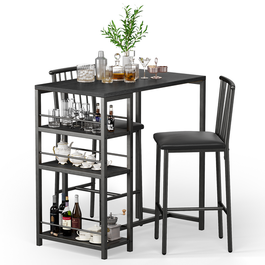 Victure TB51 Bar Table and Chairs Set for 2 with 3 Storage Shelves