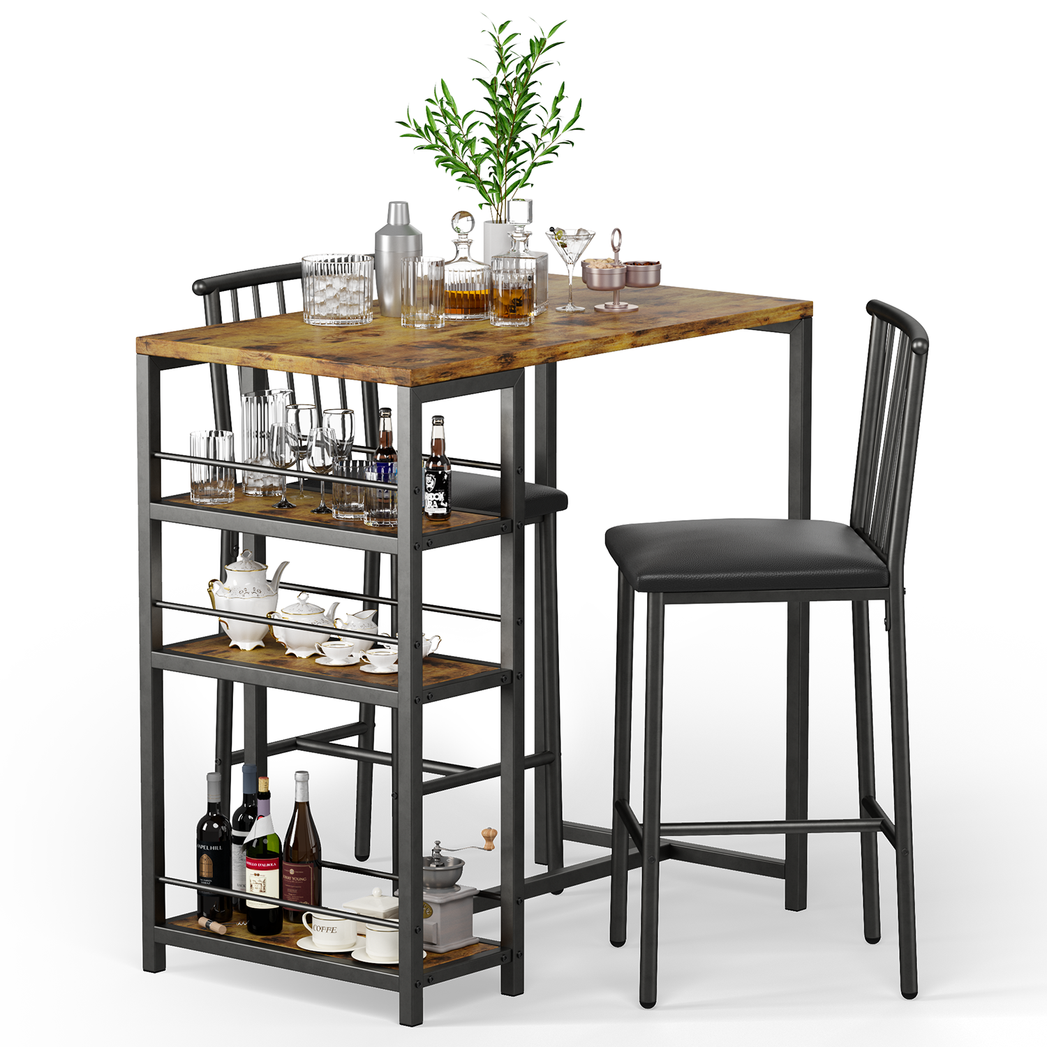 Victure TB51 Bar Table and Chairs Set for 2 with 3 Storage