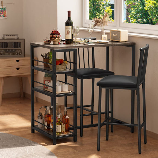 Victure TB51 Bar Table and Chairs Set for 2 with 3 Storage Shelves