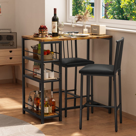 Victure TB51 Bar Table and Chairs Set for 2 with 3 Storage Shelves